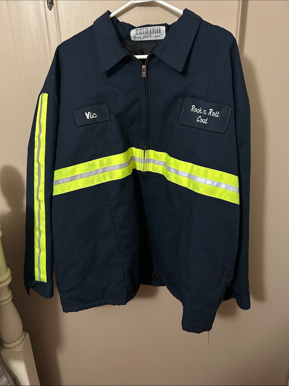 Men's Navy High-Visibility Work Jacket with Reflective Stripes